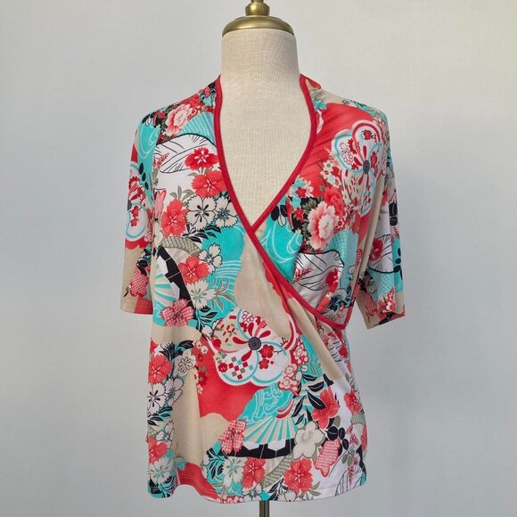 Y2k vintage Sarang Japanese style floral faux wrap top - Picture 2 of 5